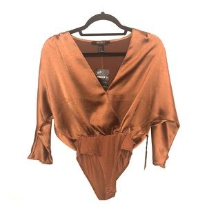 Cocoa Satin Surplice Bodysuit